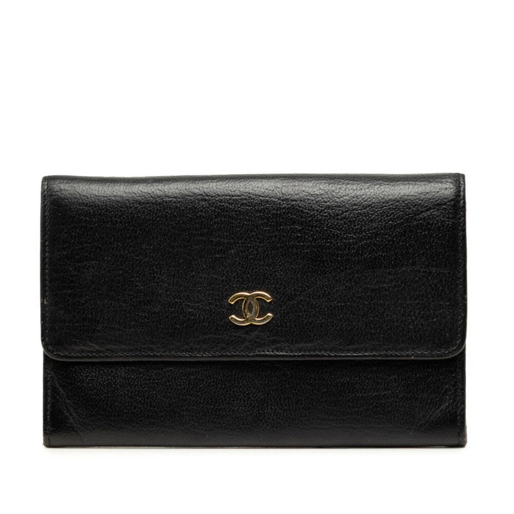 CHANEL Black Leather Logo Wallet